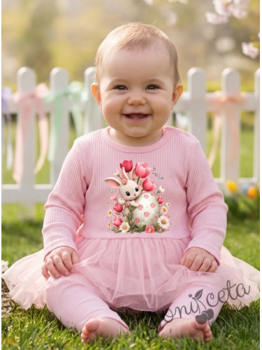 Бебешки комплект от две части от боди-рокля с дълъг ръкав и клин в неж