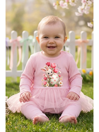 Бебешки комплект от две части от боди-рокля с дълъг ръкав и рипсен кли