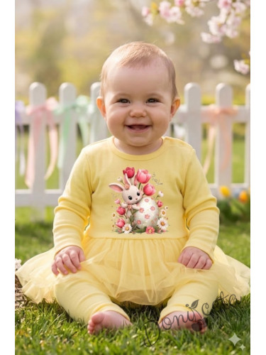 Бебешки комплект от две части от боди-рокля с дълъг ръкав и клин в жъл