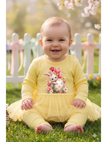 Бебешки комплект от две части от боди-рокля с дълъг ръкав и рипсен кли