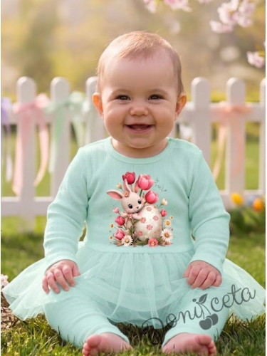 Бебешки комплект от две части от боди-рокля с дълъг ръкав и клин в тюр