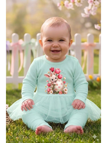 Бебешки комплект от две части от боди-рокля с дълъг ръкав и рипсен кли