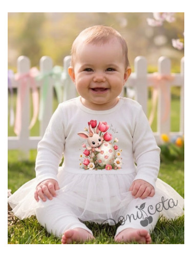 Бебешки комплект от две части от боди-рокля с дълъг ръкав и клин в екр