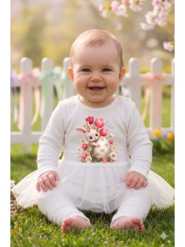 Бебешки комплект от две части от боди-рокля с дълъг ръкав и рипсен кли