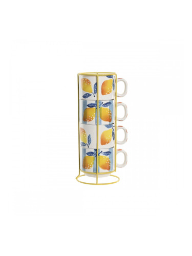 Комплект чаши за кафе части Home ESPRIT Жълт Син Бял Оранжев Метал Dolomite 260 ml