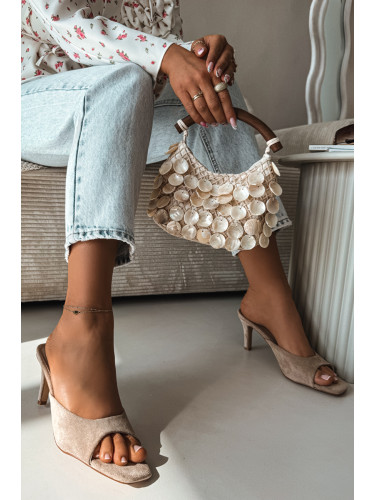 Дамски бежови сандали на ток Revina