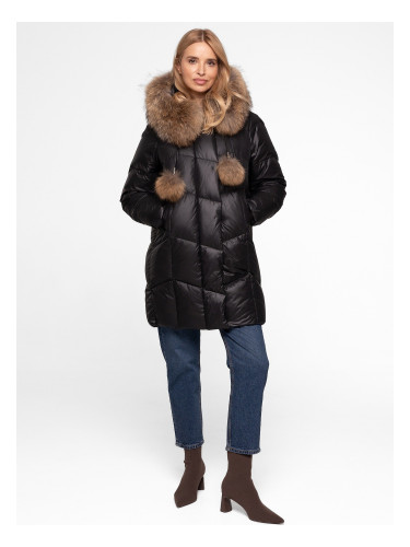 Дамско пухено яке PERSO с козина и помпони