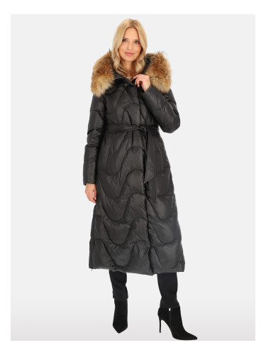 Дамско пухено палто с естествена кожа