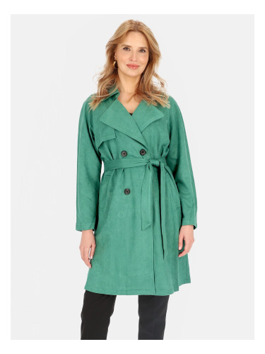 Дамски двуредно закопчаващ се тренчкот от изкуствен велур