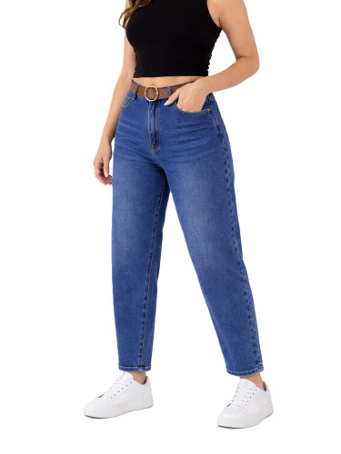 M.Sara - Дамски дънки Mom Fit с висока талия + колан