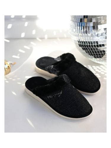 Дамски чехли NS-105 черни с лъскав цвят