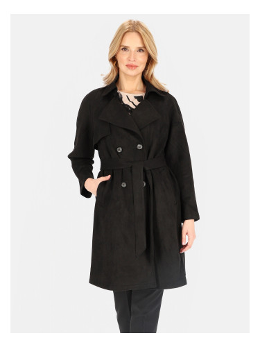 Дамски двуредно закопчаващ се тренчкот от изкуствен велур