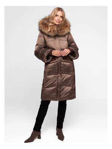 Дамско зимно пухено яке с истинска кожа