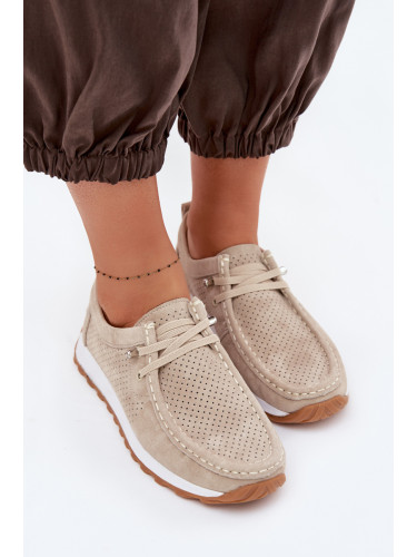 Дамски бежови велурени мокасини Evento