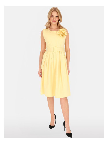 Дамска рокля без ръкави с миди кройка и сваляща се брошка