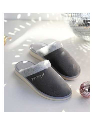 Дамски чехли NS-105 сиви с брокат