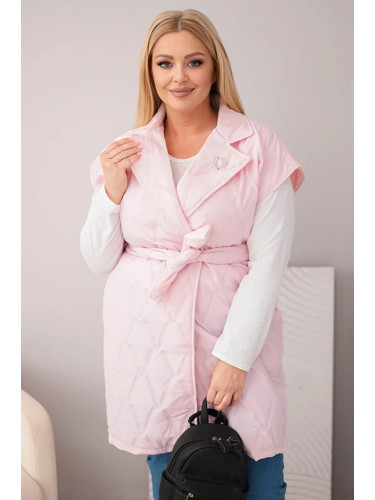 Kesi Włoski Women's Plus Size quilted vest with belt and collar candy pink