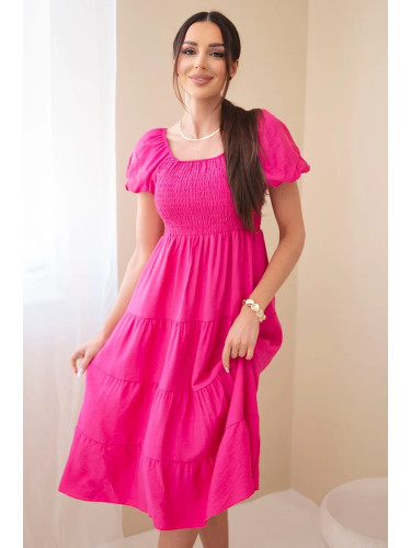 Дамска рокля в цвят каки с бухнали ръкави