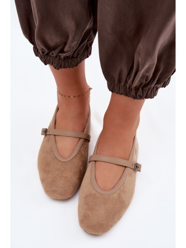 Бежови балерини Boto Eko Suede с пискюл