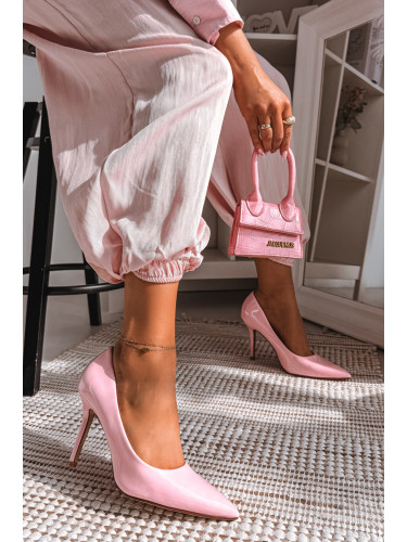 Розови лачени обувки на висок ток