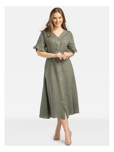 Дамска ленена миди рокля с копчета