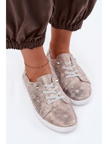 Дамски велурени мокасини Evento бежово-златисти