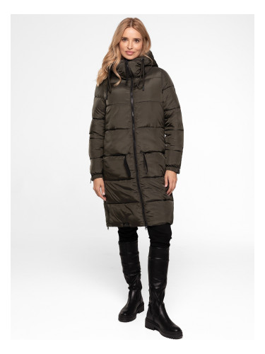 Дамско ватирано яке PERSO с качулка в цвят каки