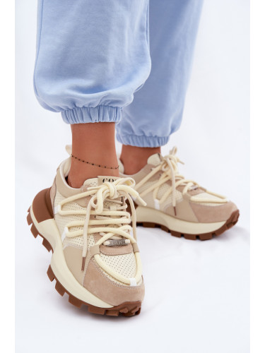 Дамски маратонки от естествена кожа и велур GOE