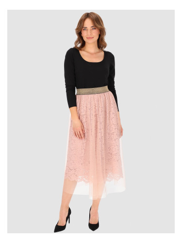 Дамска дантелена миди пола с подплата