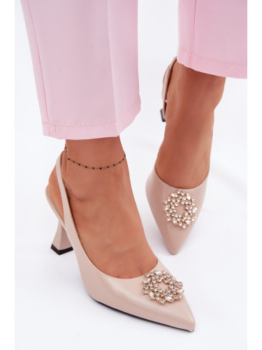 Бежови сандали на висок ток Vinceza с декорация