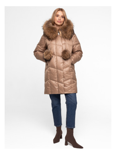 Дамско ватирано зимно яке с косъм