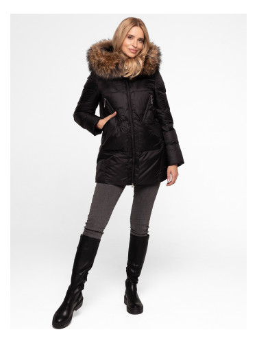 Дамско късо яке с естествени пера и косъм