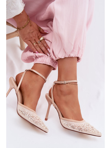 Дамски бежови сандали на ток Boto