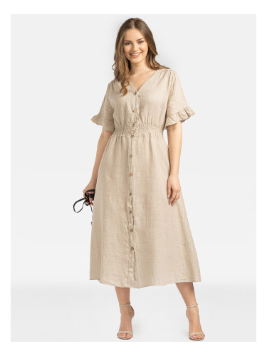Дамска ленена миди рокля с копчета