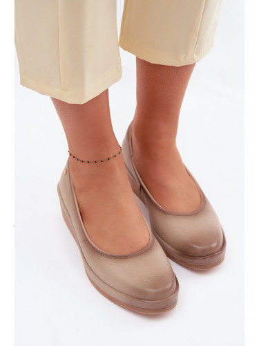 Дамски кожени мокасини на платформа Vinceza бежови
