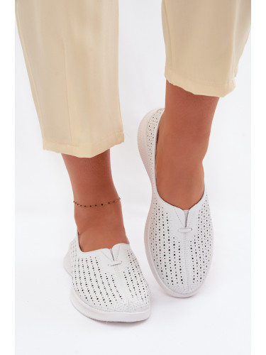 Дамски кожени мокасини с отворен модел