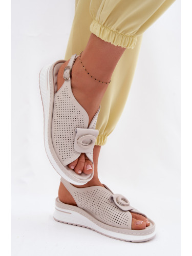 Дамски кожени сандали EVENTO с декоративен детайл, сиви