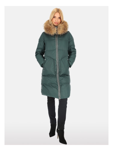 Елегантно дамско зимно яке с контрастна райета