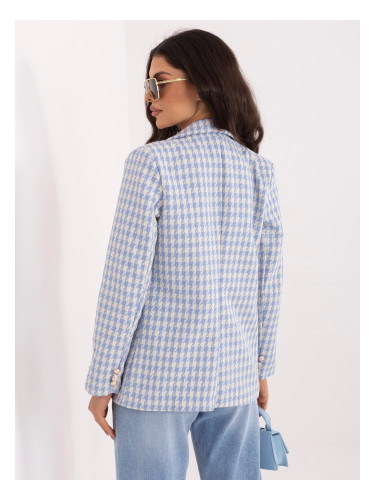 Син елегантен блейзър с десен „петел“