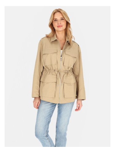 Дамско бежово преходно яке с колан