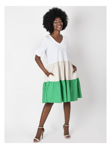 Дамска трицветна миди рокля