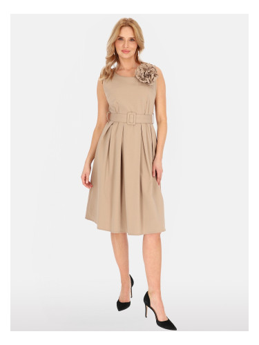 Дамска рокля без ръкави с брошка
