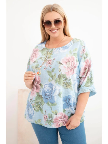 Блуза Kesi с флорален принт, големи размери, синя