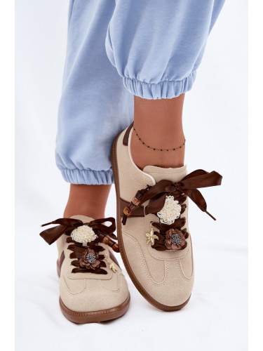 Дамски маратонки с декорации Бежови Lelora