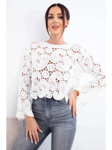 Дамски летен плетен пуловер с копчета