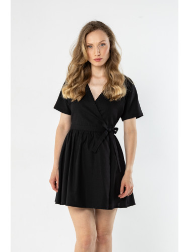 Дамска мини рокля от лен с прегъване