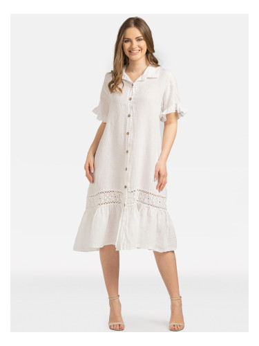 PERSO Дамска ленена рокля с дантела