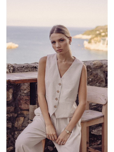 Дамски ленен елек с копчета