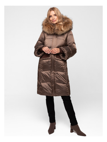 Дамско ватирано яке с естествена кожа