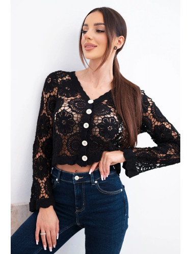 Дамски летен ажурен пуловер с копчета